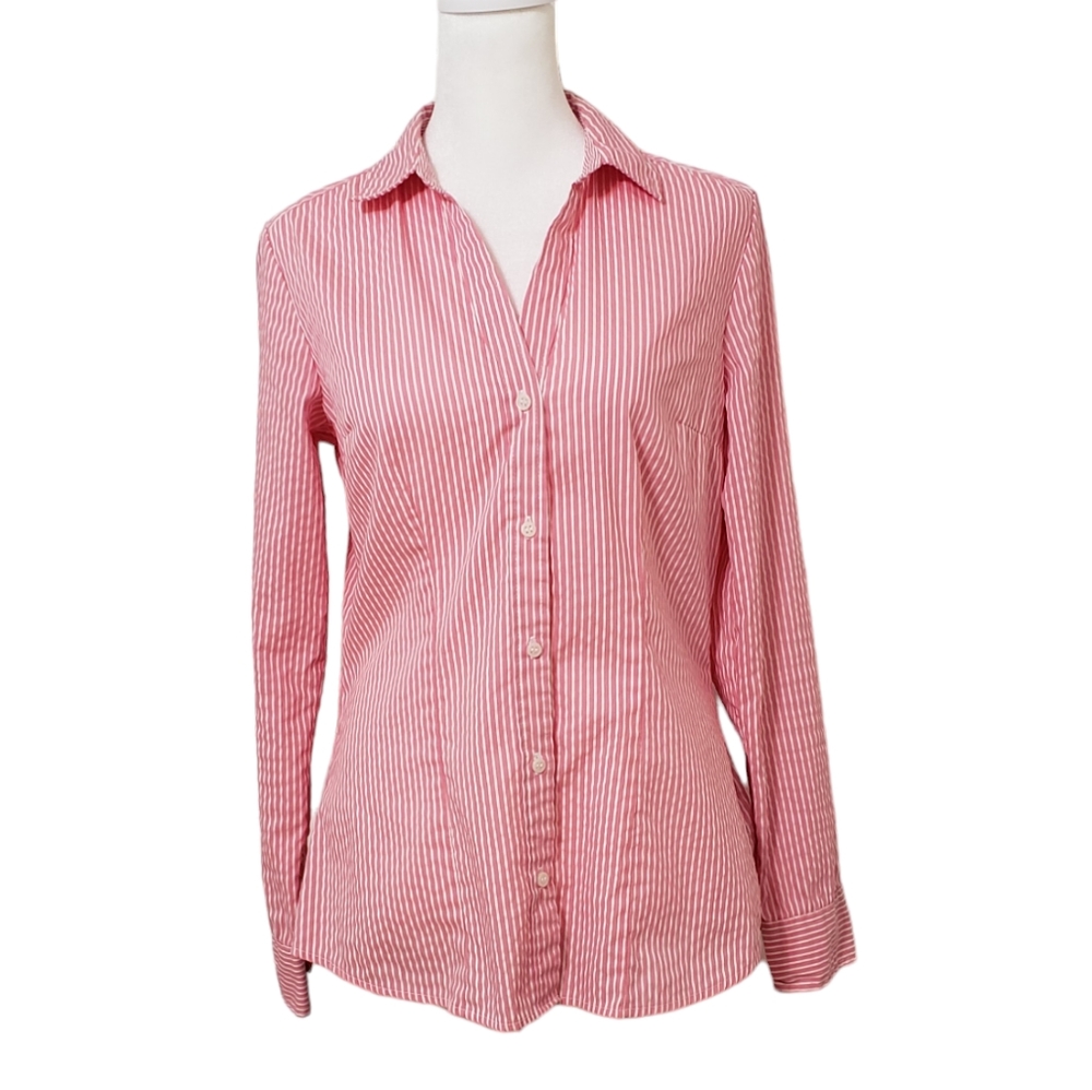 H&M Women's Long Sleeve Striped Button Down Shirt Pink And White Size 6